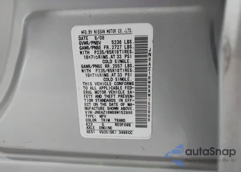 2009 Nissan Murano Sl z USA, uszkodzony, nr VIN JN8AZ18W89W152986